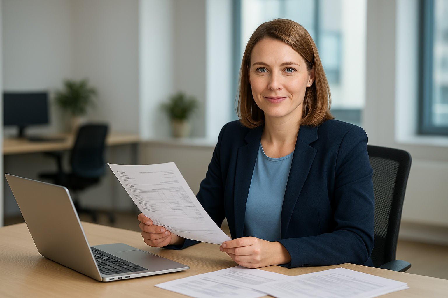 vrouw aan bureau in modern kantoor